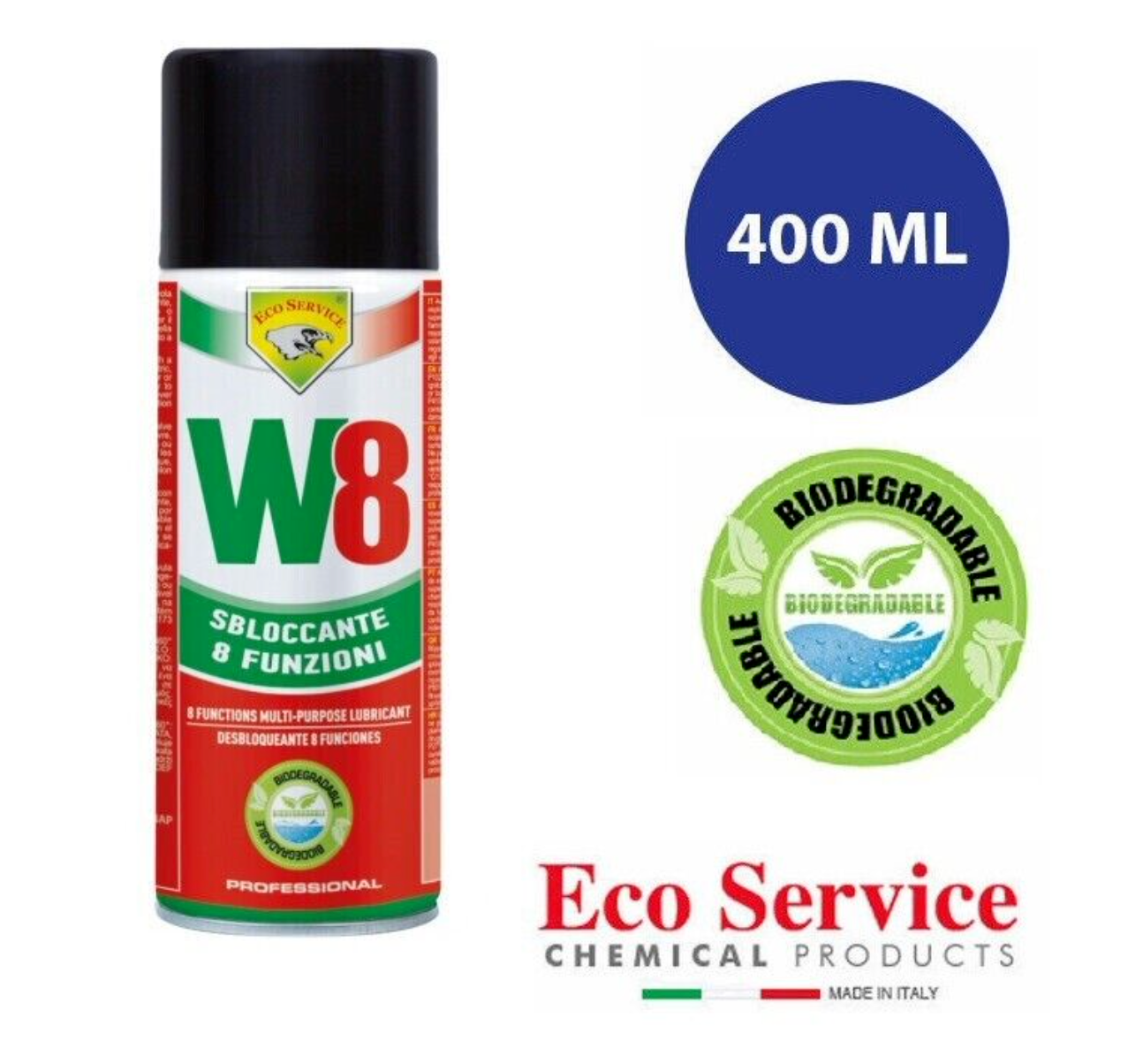 Sbloccante Lubrificante Spray W8 Professionale 400ml 8 Funzioni Eco Service