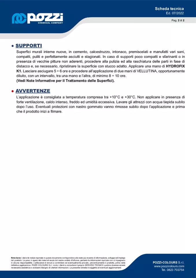Pittura murale super traspirante Vellutina Pozzi lt.14 bianca