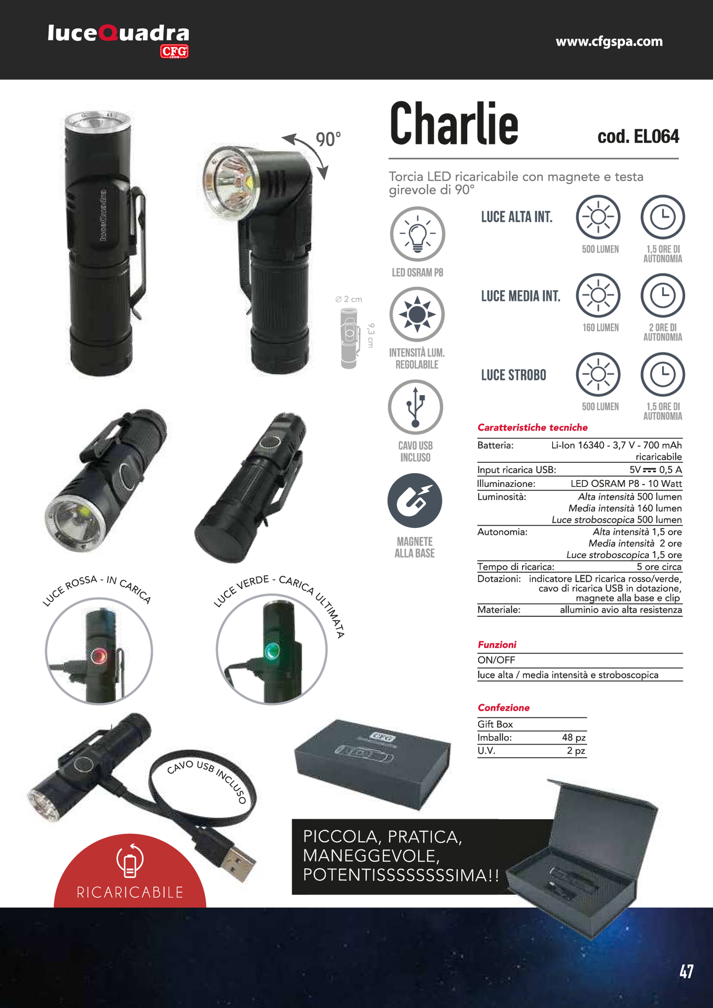 TORCIA LED GIREVOLE 360° Con Magnete