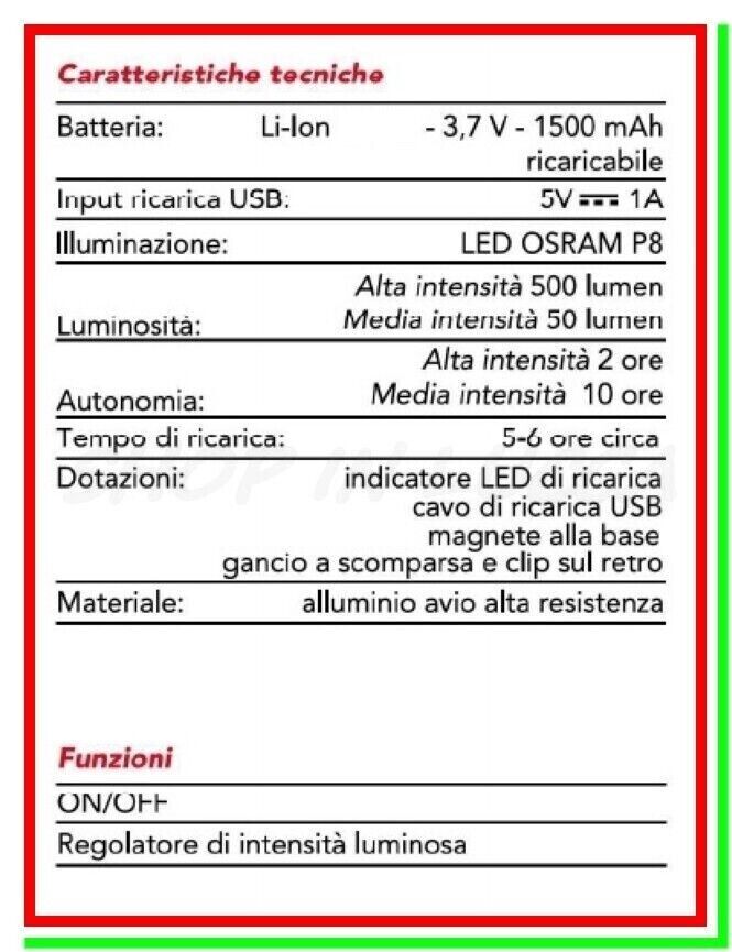 Torcia Ricaricabile Led P8 Lampada Potente STYLE CFG USB Lavoro Officina Al Avio