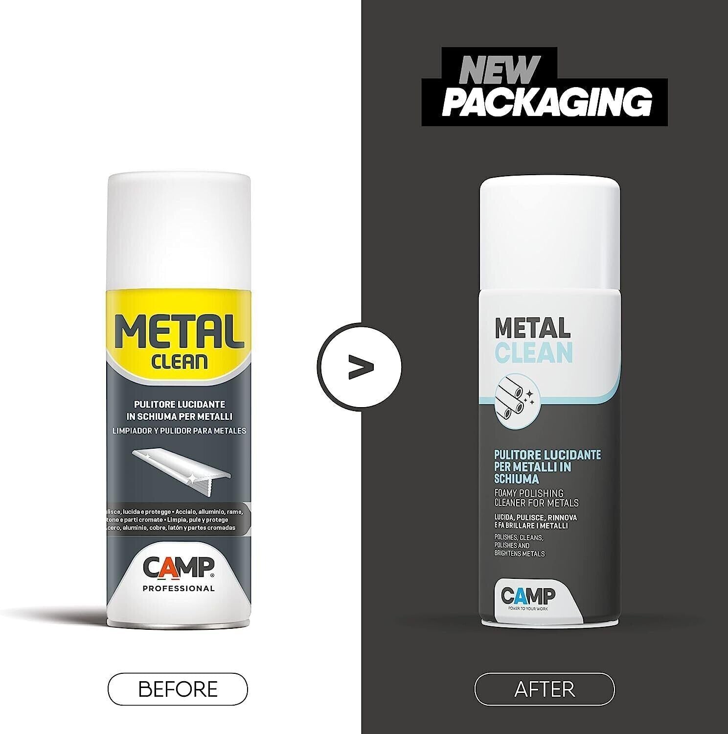 Camp -METAL CLEAN-Schiuma, Polish Metalli, Pulitore, Abrasivo, Protettivo, 400ml
