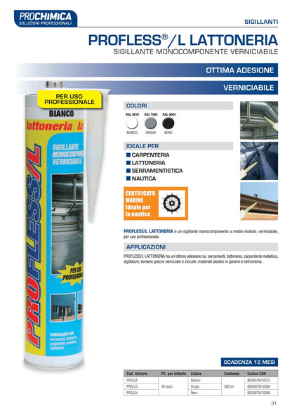 Profless/L sigillante lattoneria NERO professionale prochimica 300ml.