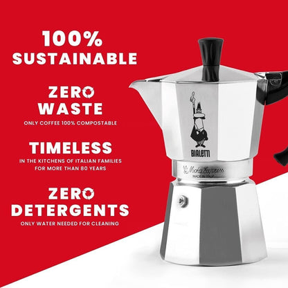 Bialetti Caffettiera Moka Express in alluminio da 1 a 6 tazze