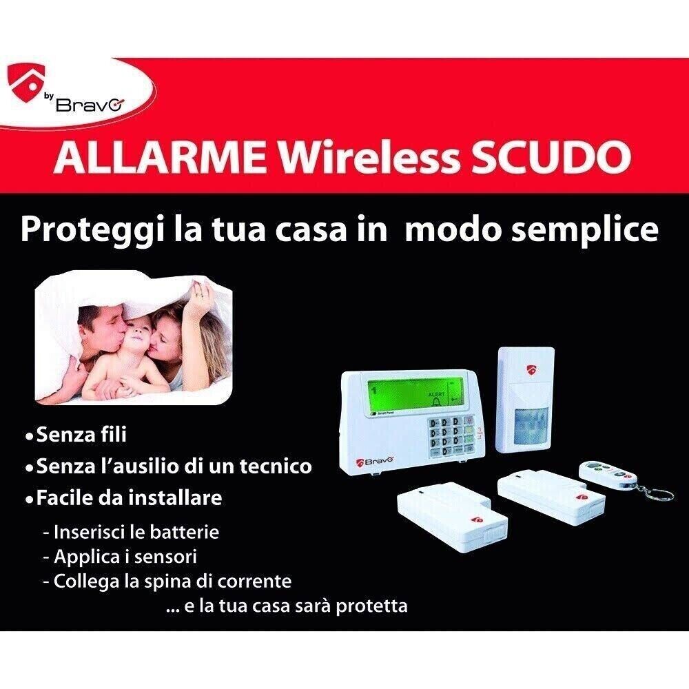 ALLARME WIRELESS senza fili Antifurto BRAVO SCUDO KIT ALLARME