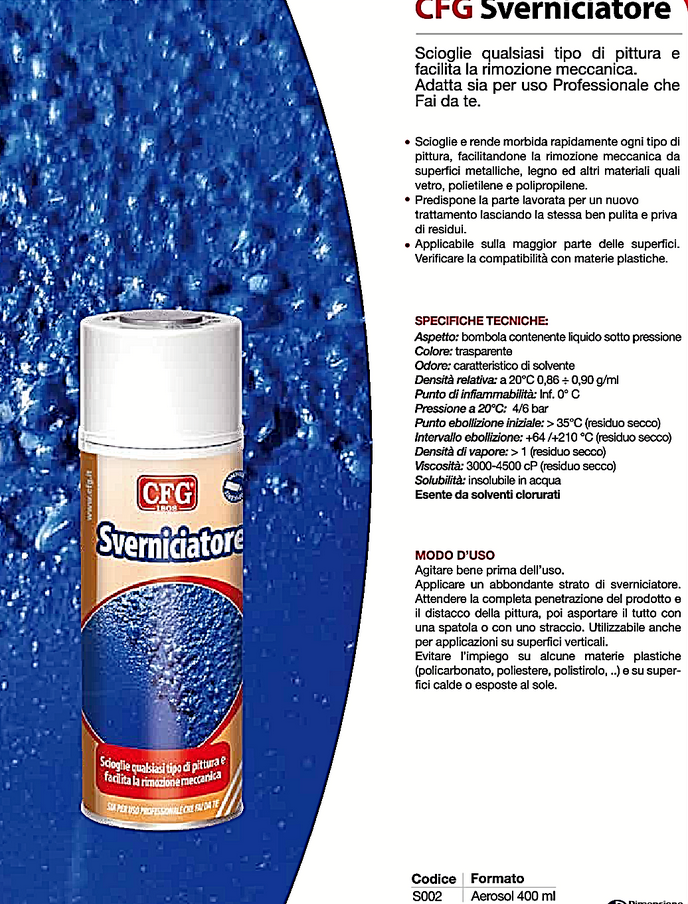 Sverniciatore Spray per ferro legno metallo alluminio carrozzeria bomboletta CFG