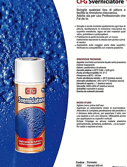 Sverniciatore Spray per ferro legno metallo alluminio carrozzeria bomboletta CFG