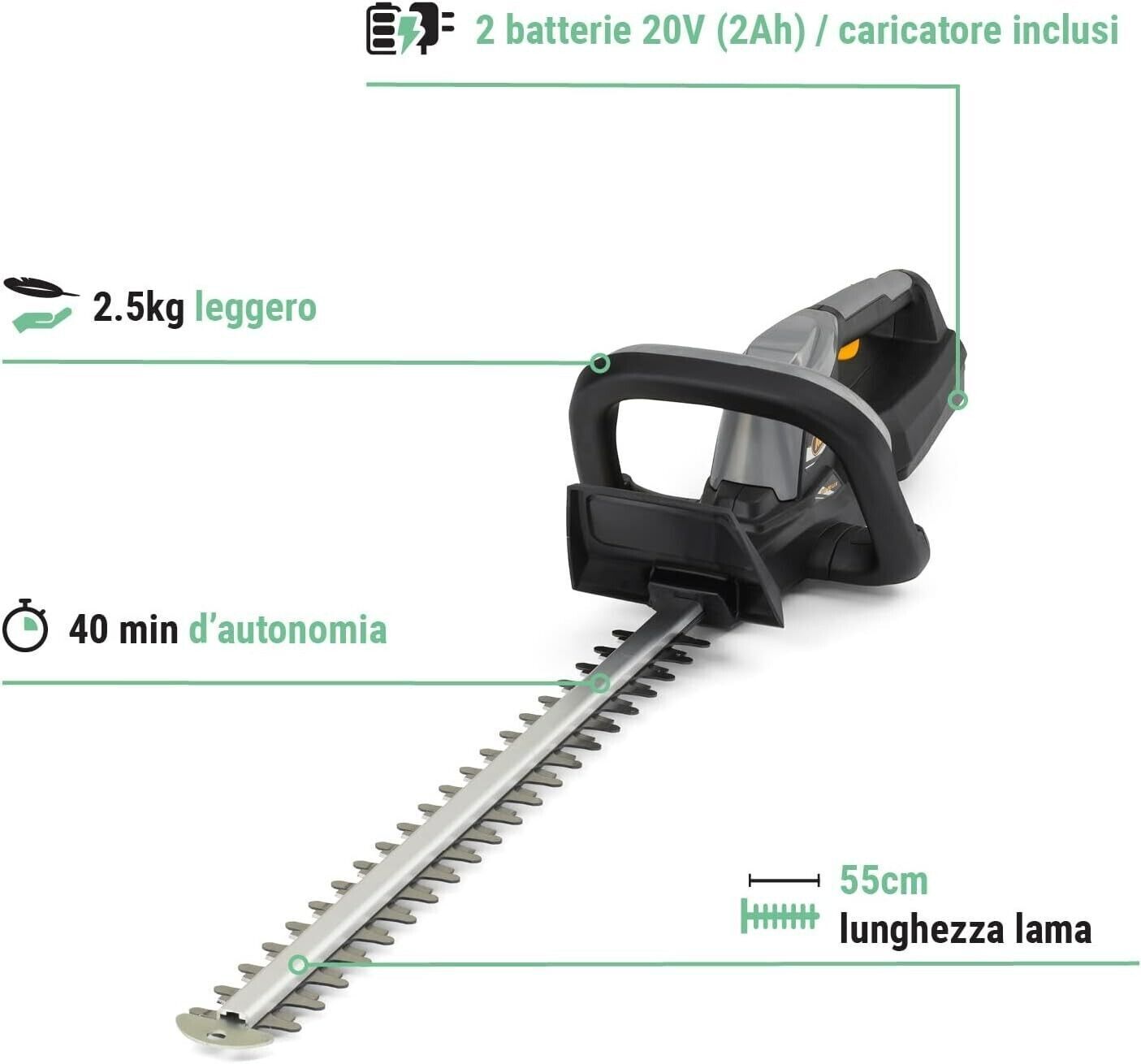 Alpina Tagliasiepi a Batteria AHT 20 Li Kit, Lama di 55cm, Con Batteria da 20V