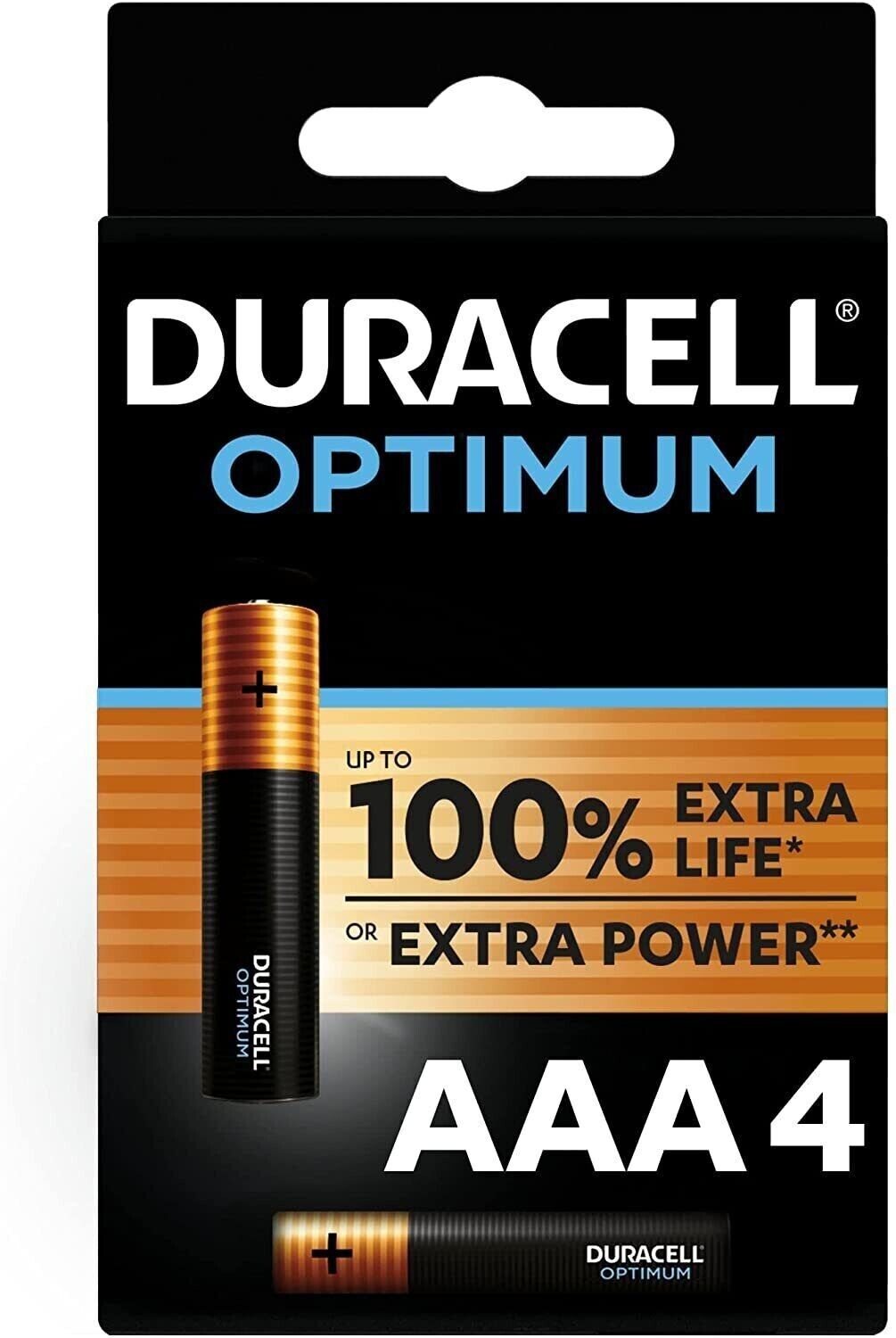 Blister 4 batterie pile alcaline Duracell OPTIMUM Ministilo AAA MN2400 LR03