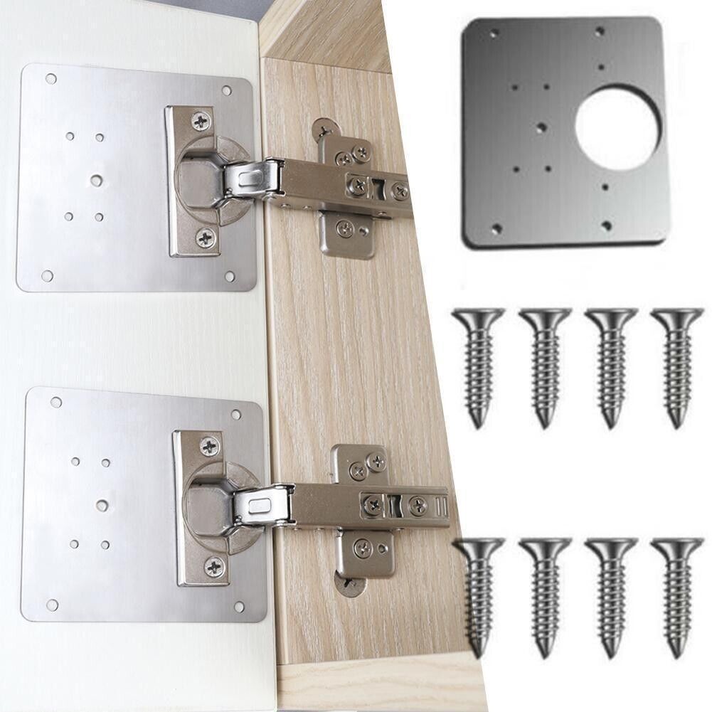 Kit 2 piastre di riparazione cerniere x mobili cucina ed armadi c/viti