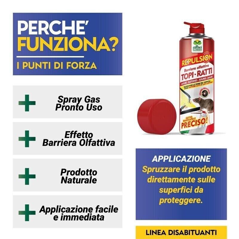 DISABITUANTE BARRIERA OLFATTIVA TOPI RATTI SPRAY GAS 600 ml REPULSION ALBAGARDEN