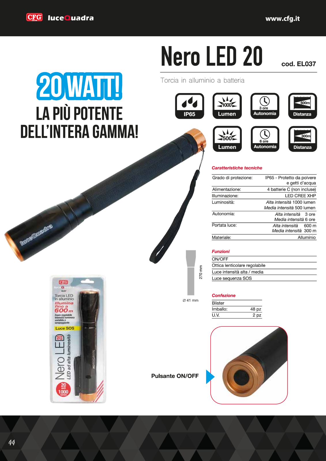 TORCIA 1000 LUMEN POTENTE alta intensità RICARICABILE
