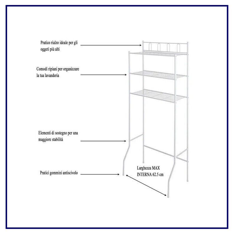 Scaffale Mobile Sopra Lavatrice Wc in Acciaio Salvaspazio da Bagno Lavanderia