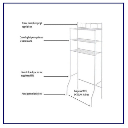 Scaffale Mobile Sopra Lavatrice Wc in Acciaio Salvaspazio da Bagno Lavanderia