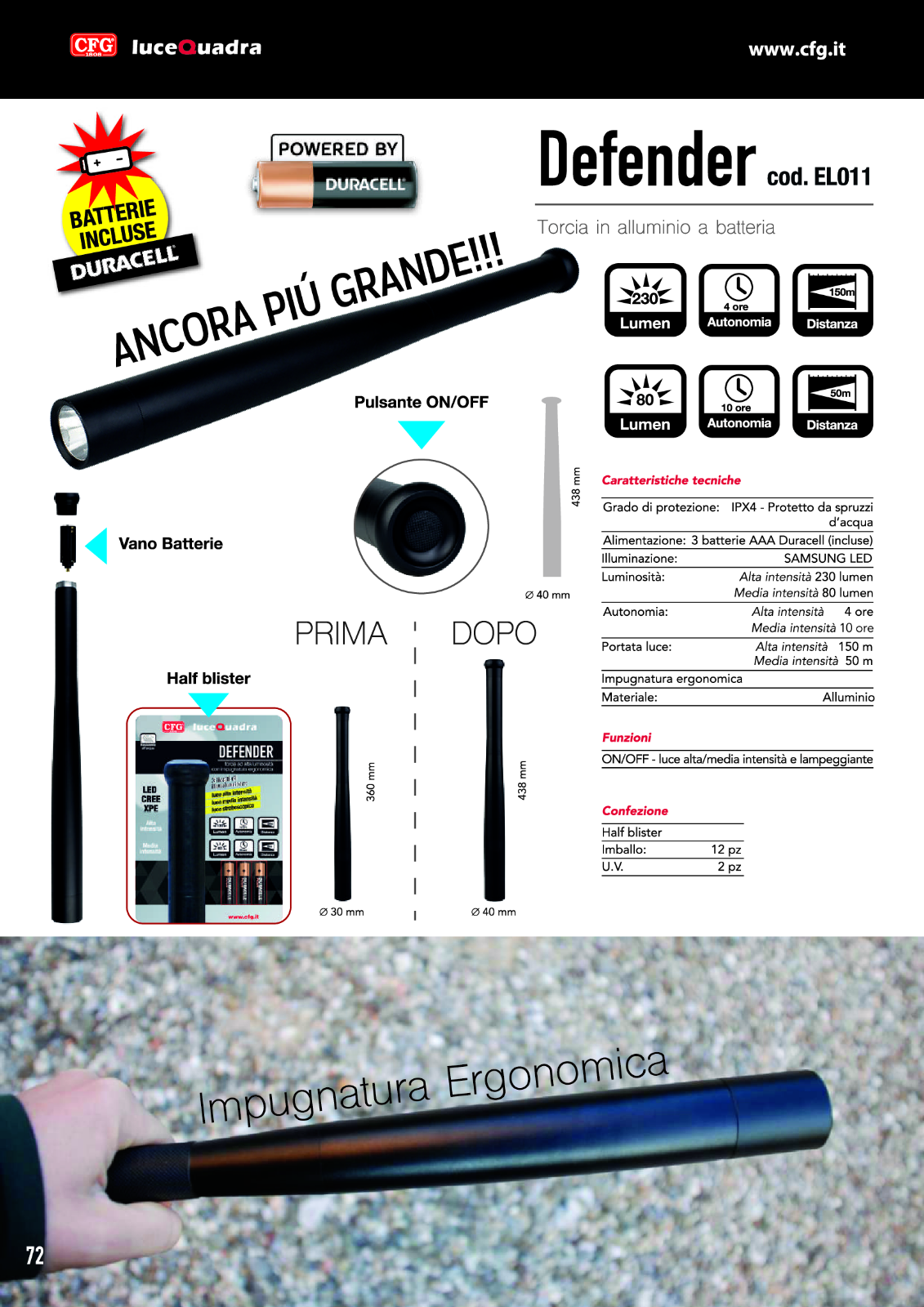 TORCIA  LED CREE 230 LUMEN  DEFENDER