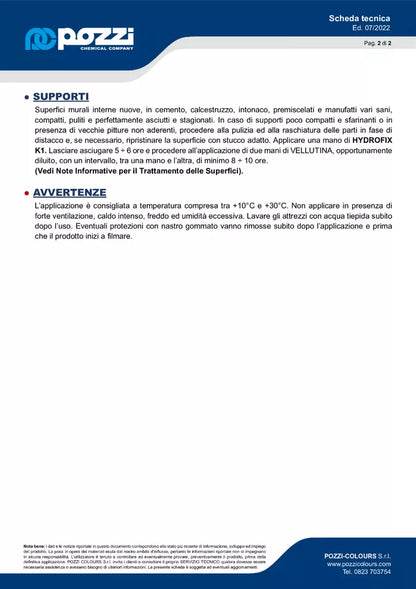 Pittura murale super traspirante Vellutina Pozzi lt.14 bianca