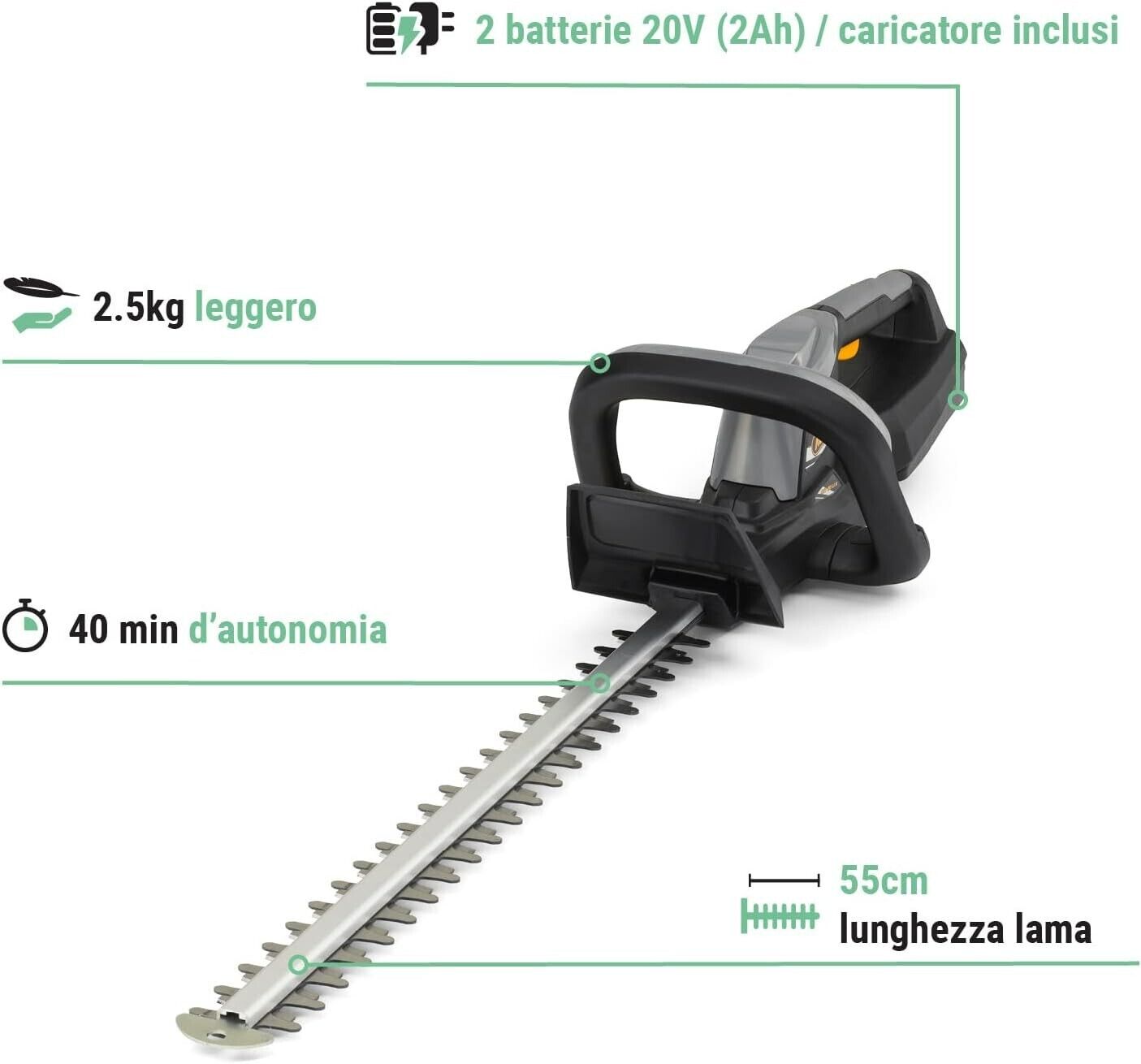 Alpina Tagliasiepi a Batteria AHT 20 Li Kit, Lama di 55cm, Con Batteria da 20V