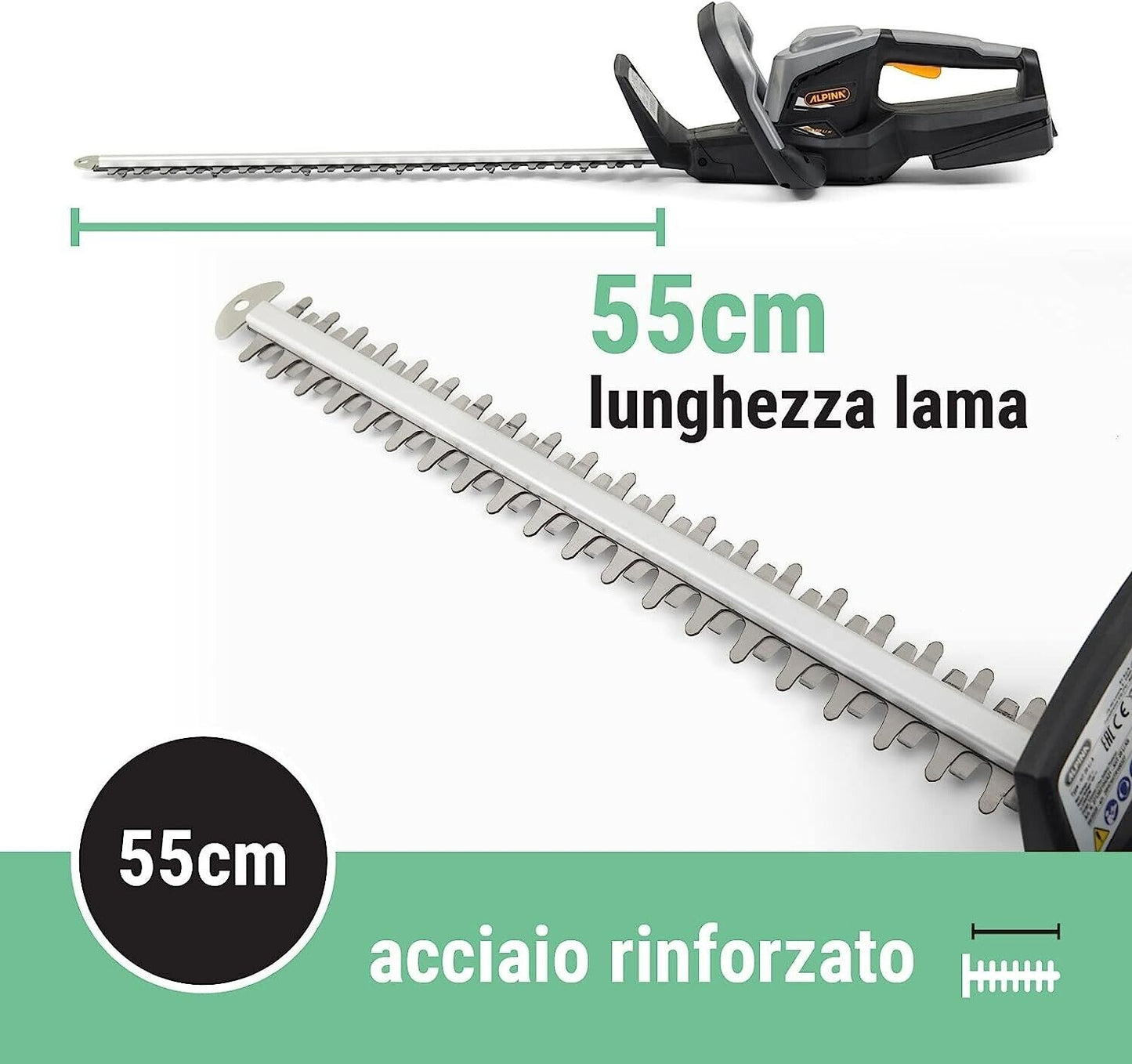 Alpina Tagliasiepi a Batteria AHT 20 Li Kit, Lama di 55cm, Con Batteria da 20V